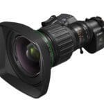 Angled front view of camera broadcast lens