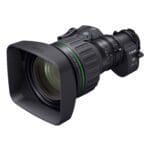 Angled front view of Canon 20x broadcast lens