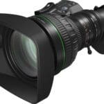 Angled perspective of 4K broadcast camera lens