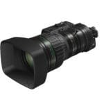 Angled view of broadcast 45x cinema zoom lens