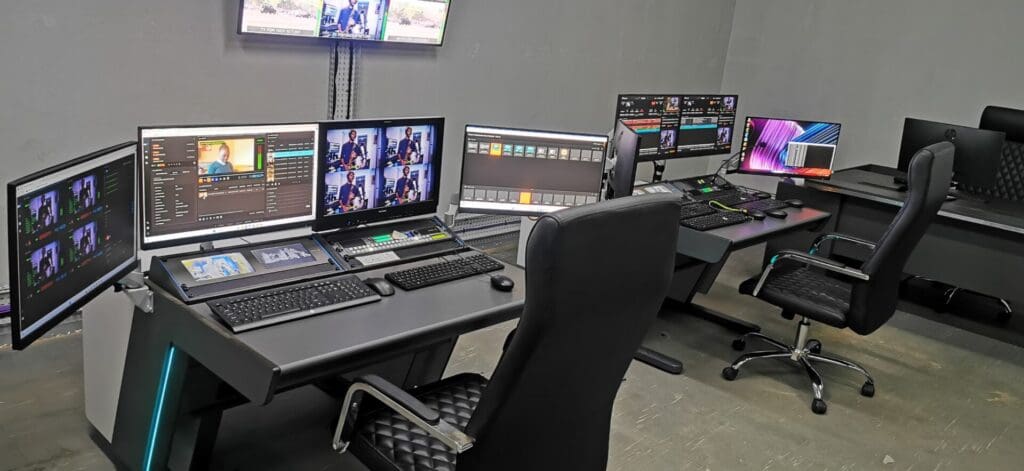 Control room equipment installed by C2S Media in Lusaka